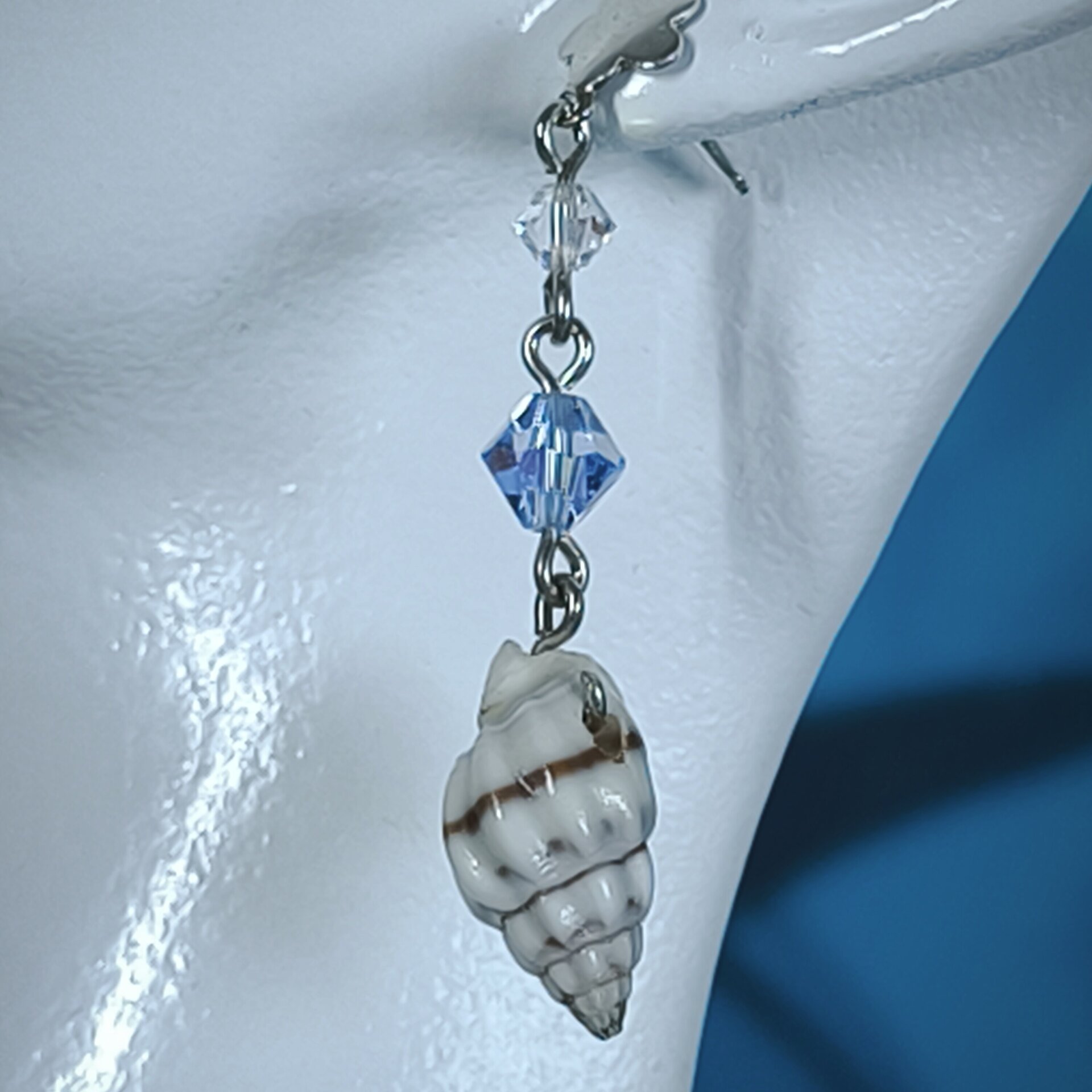 Pendientes de Plata de Ley con Caracoles y Cristales Swarovski Azules - 13