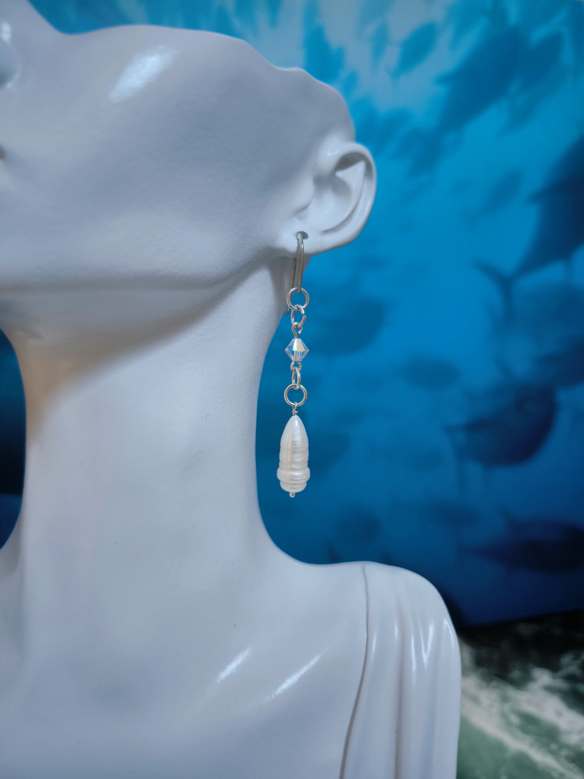 Pendientes de Plata de Ley con Caracoles y Cristales Swarovski Fucsia y Rosado - 3