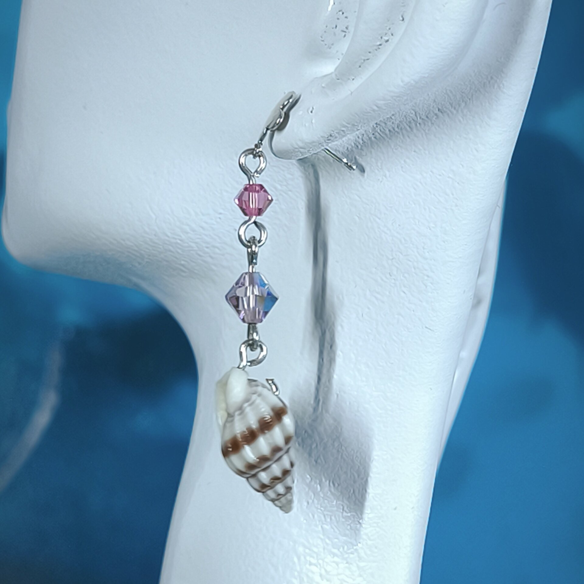 Pendientes de Plata de Ley con Caracoles y Cristales Swarovski Fucsia y Rosado - 8