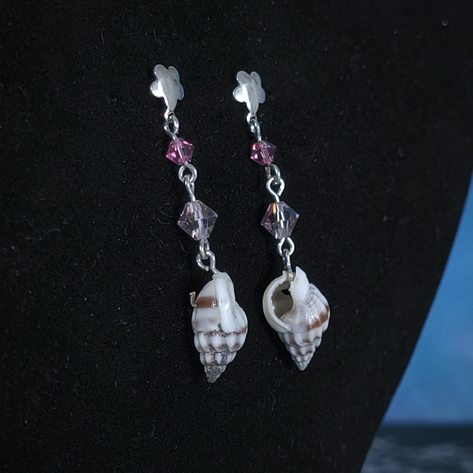Pendientes de Plata de Ley con Caracoles y Cristales Swarovski Fucsia y Rosado - 3