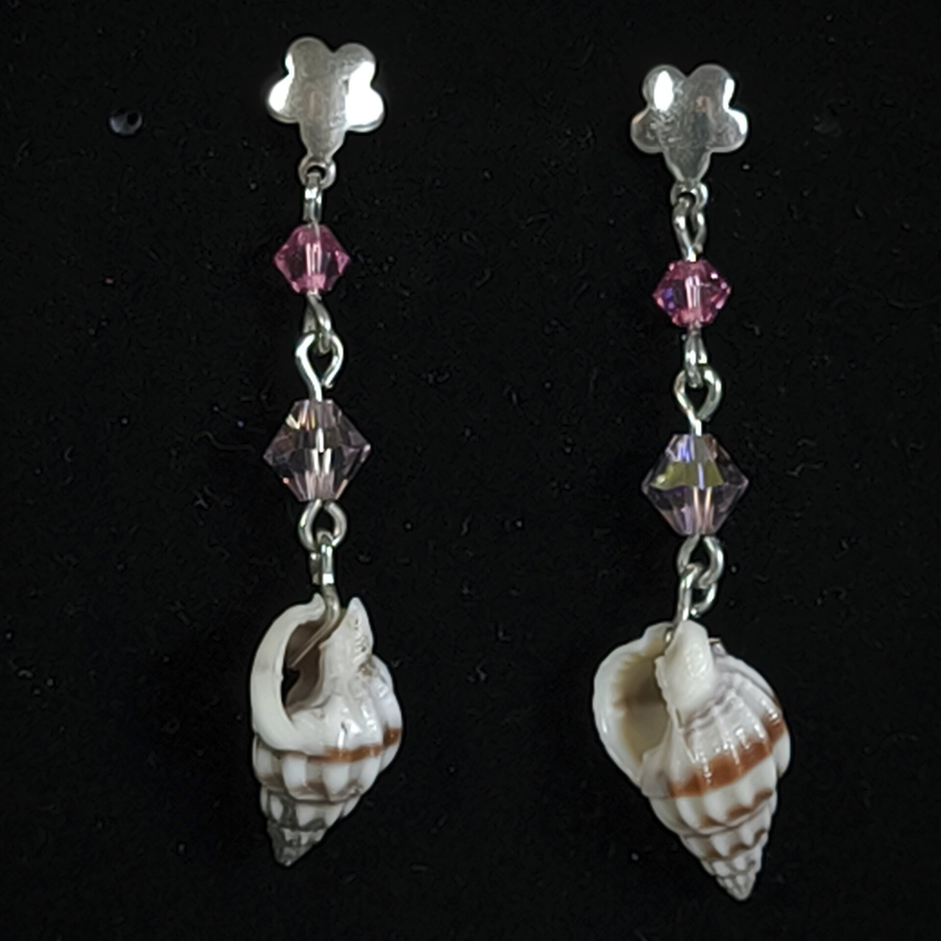 Pendientes de Plata de Ley con Caracoles y Cristales Swarovski Fucsia y Rosado - 9