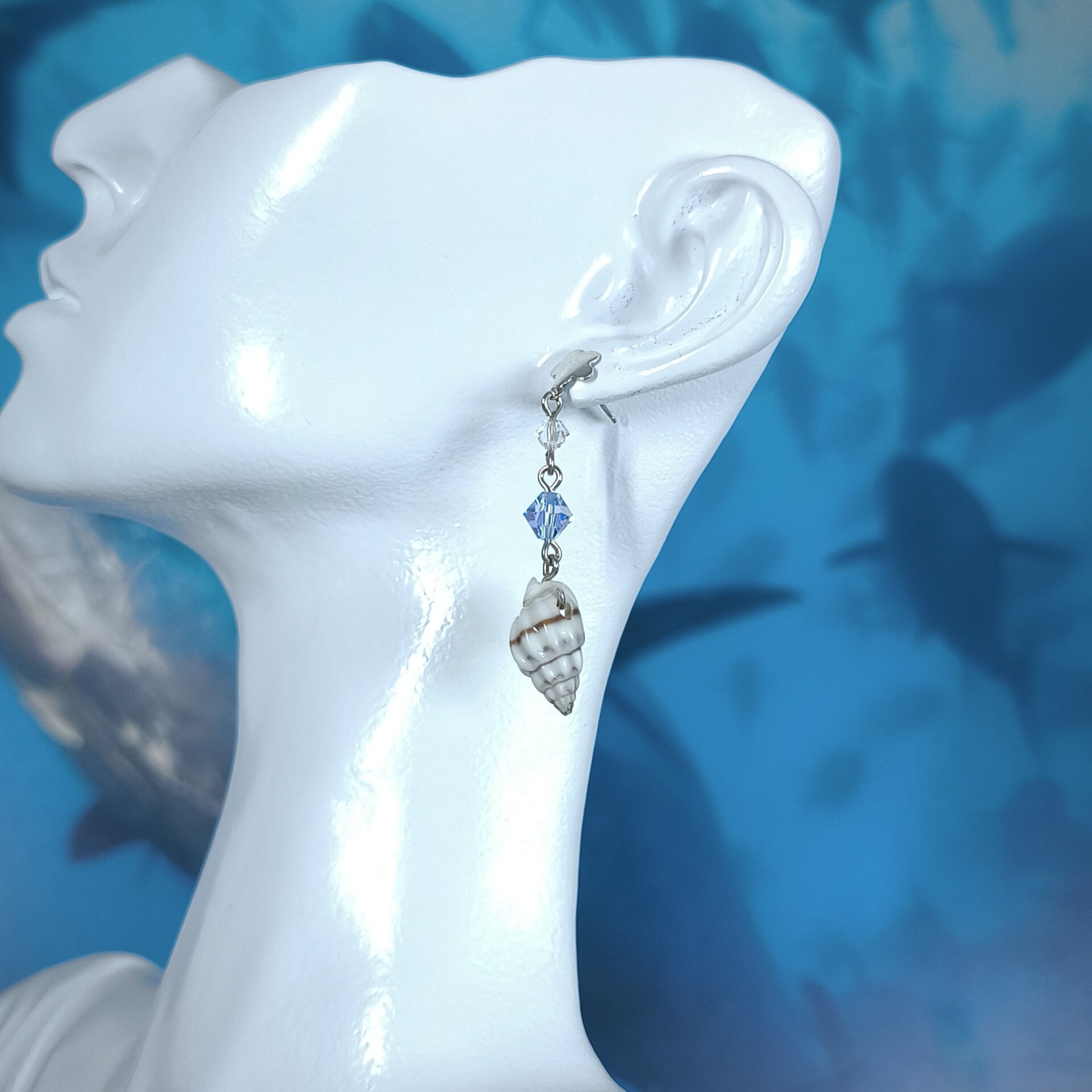 Pendientes de Plata de Ley con Caracoles y Cristales Swarovski Azules - 11