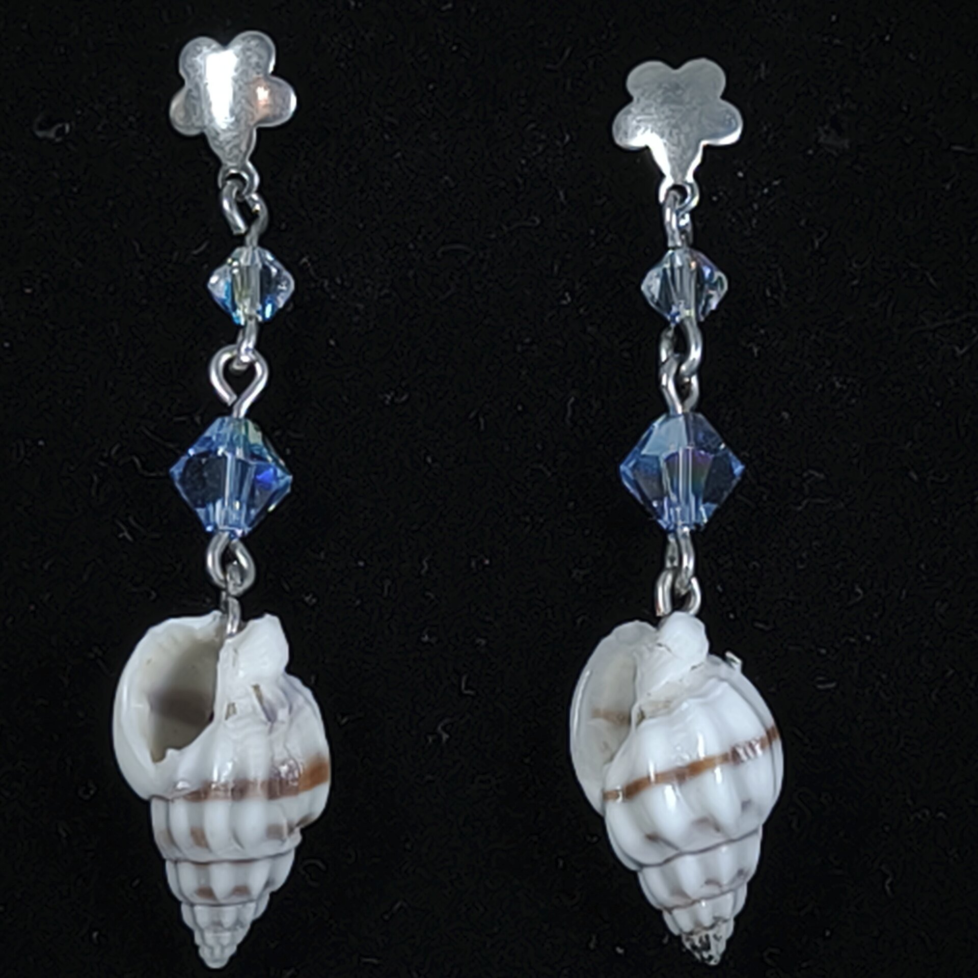 Pendientes de Plata de Ley con Caracoles y Cristales Swarovski Azules - 10