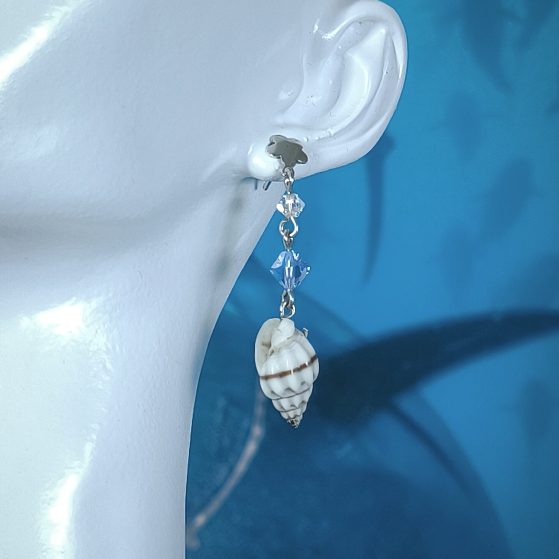 Pendientes de Plata de Ley con Caracoles y Cristales Swarovski Azules - 7