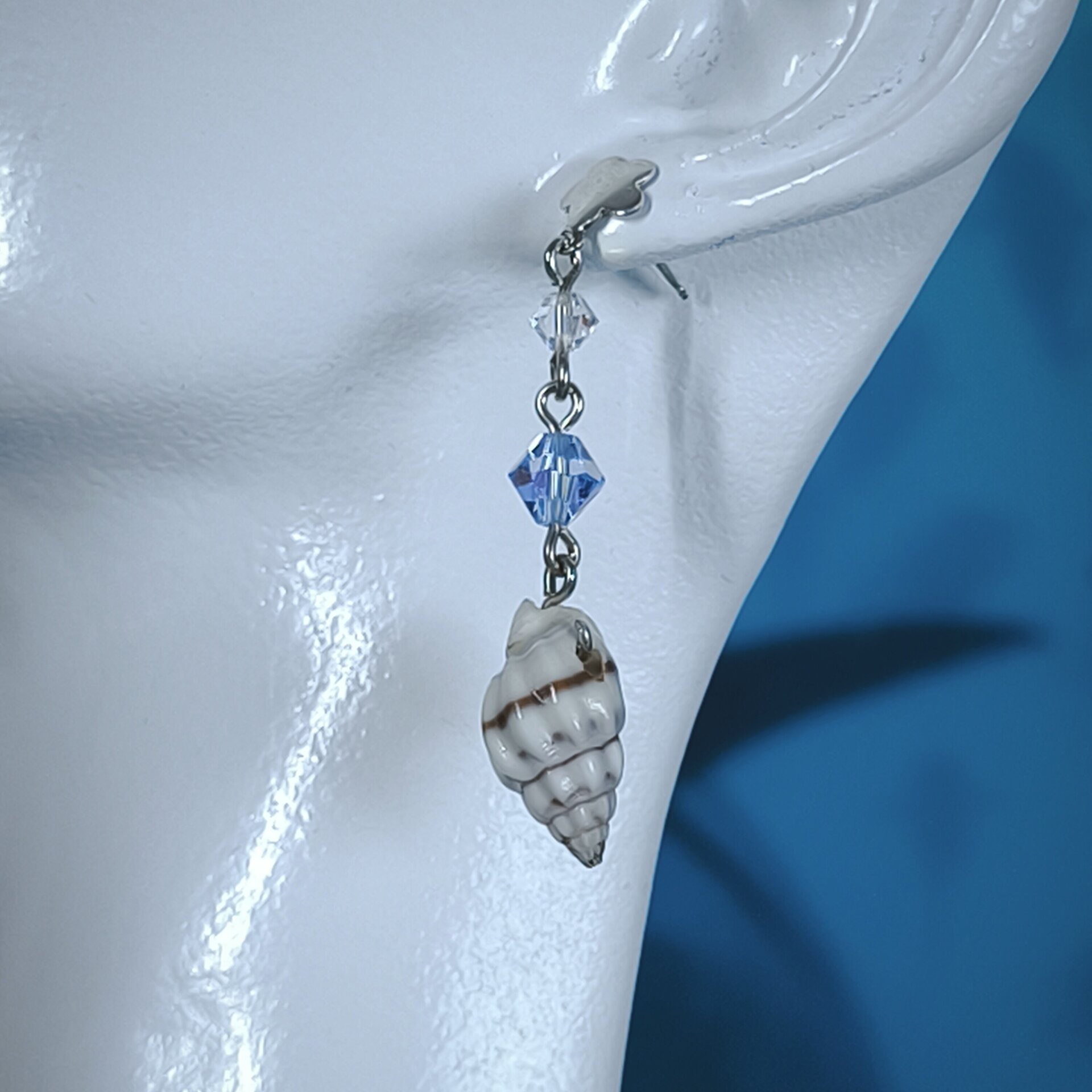 Pendientes de Plata de Ley con Caracoles y Cristales Swarovski Azules - 9