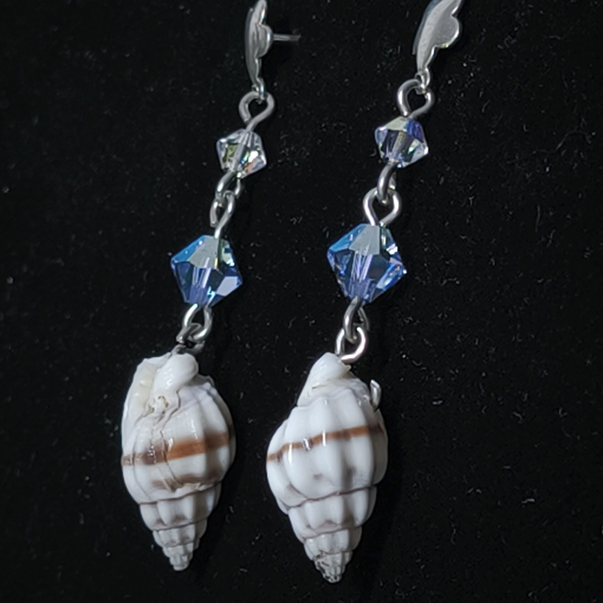 Pendientes de Plata de Ley con Caracoles y Cristales Swarovski Azules - 4
