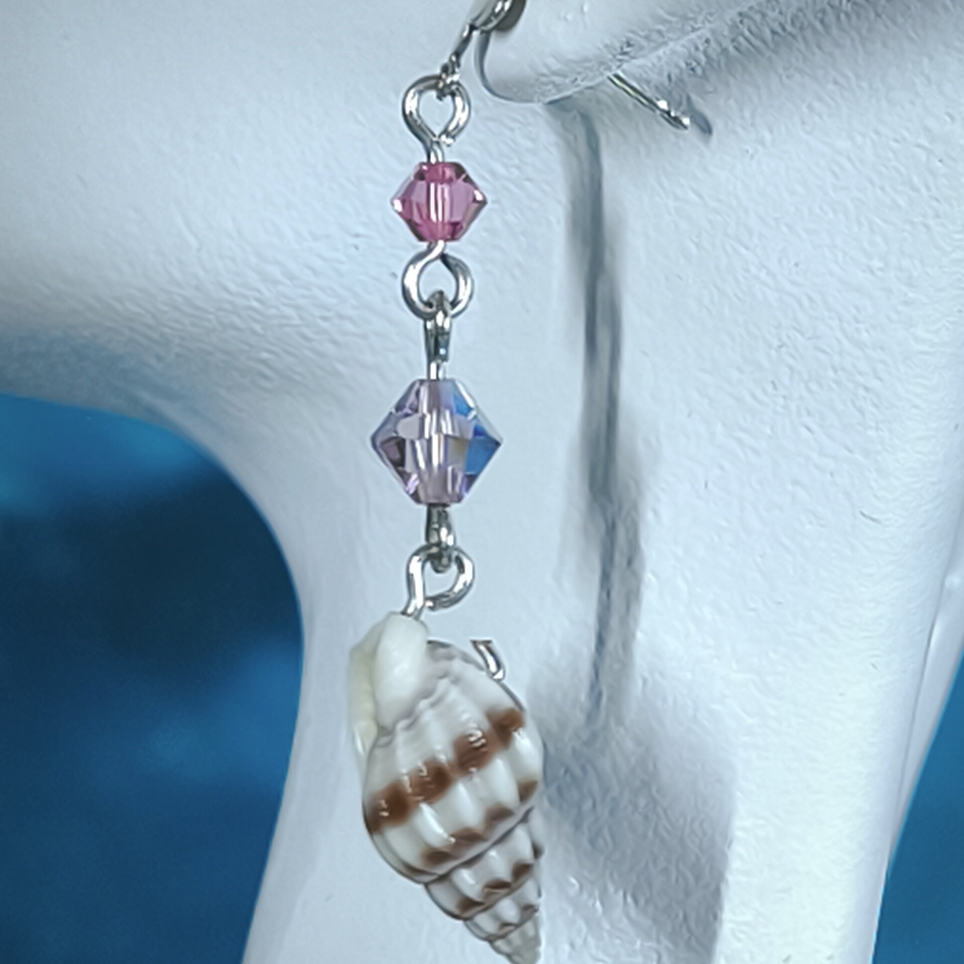 Pendientes de Plata de Ley con Caracoles y Cristales Swarovski Fucsia y Rosado - 10