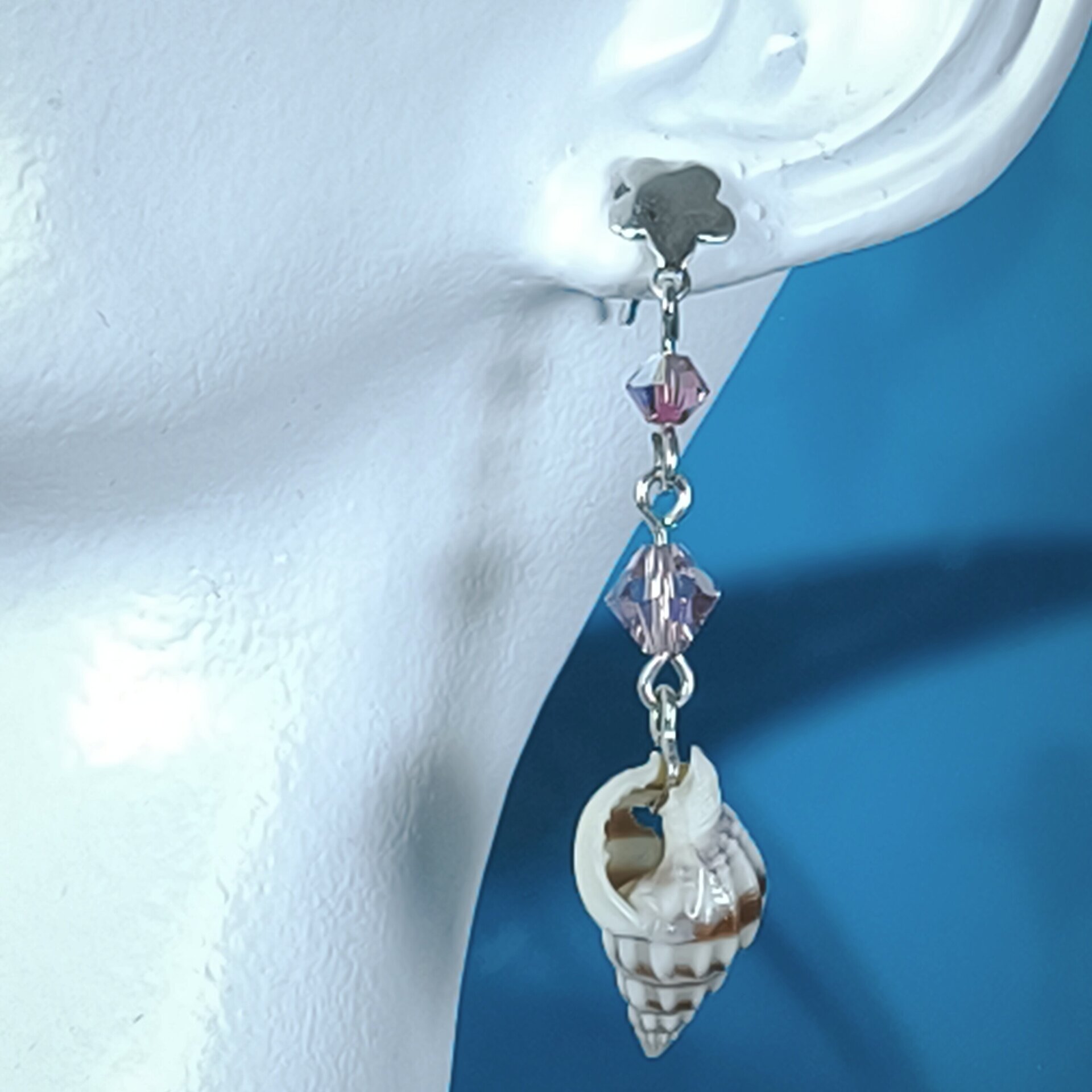 Pendientes de Plata de Ley con Caracoles y Cristales Swarovski Fucsia y Rosado - 4