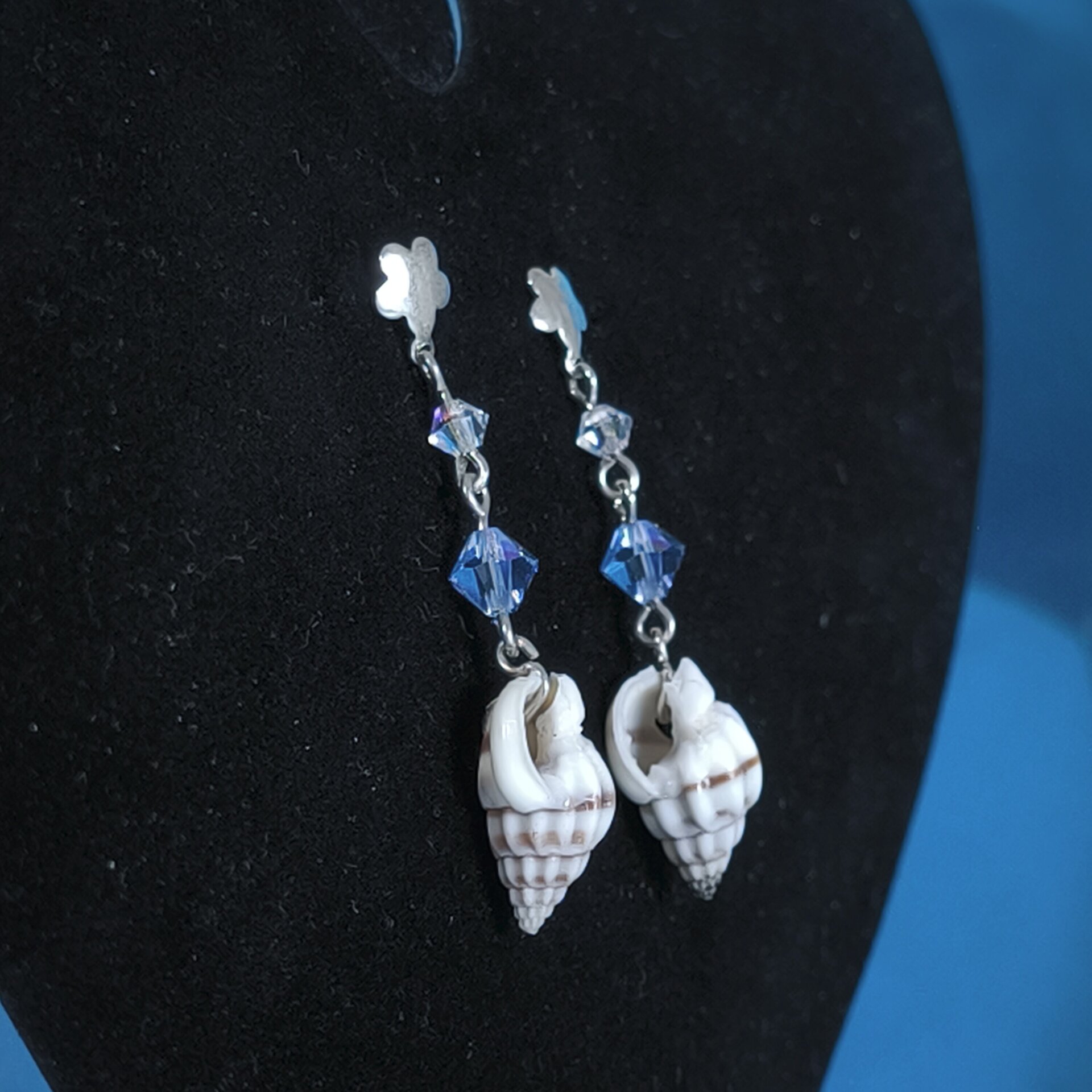Pendientes de Plata de Ley con Caracoles y Cristales Swarovski Azules - 6