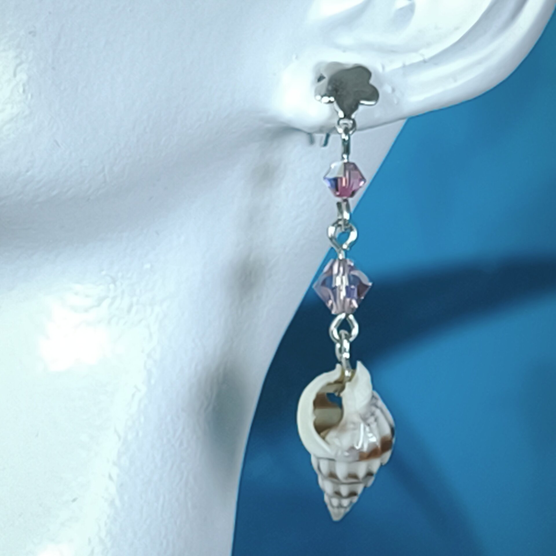 Pendientes de Plata de Ley con Caracoles y Cristales Swarovski Fucsia y Rosado - 6
