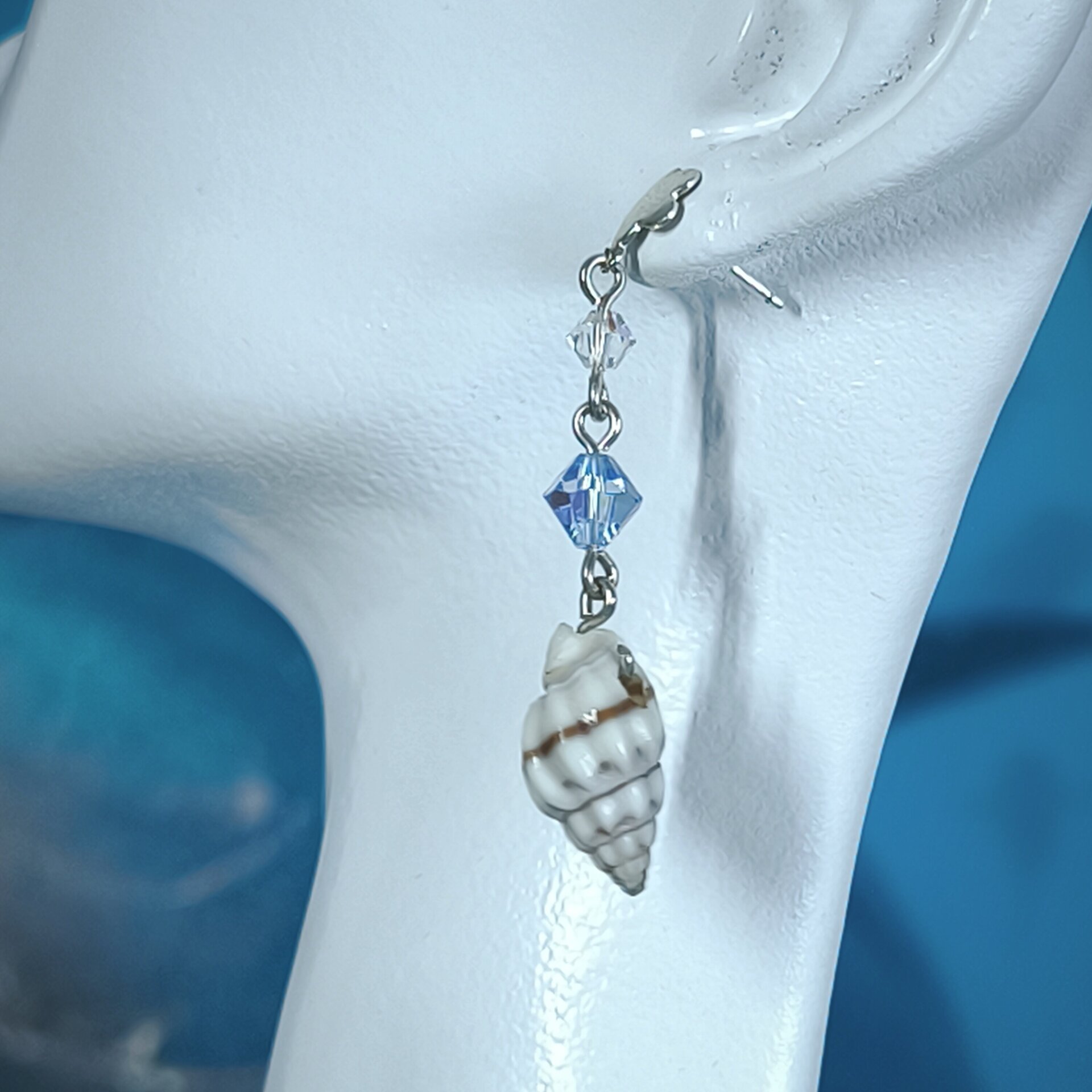 Pendientes de Plata de Ley con Caracoles y Cristales Swarovski Azules - 3