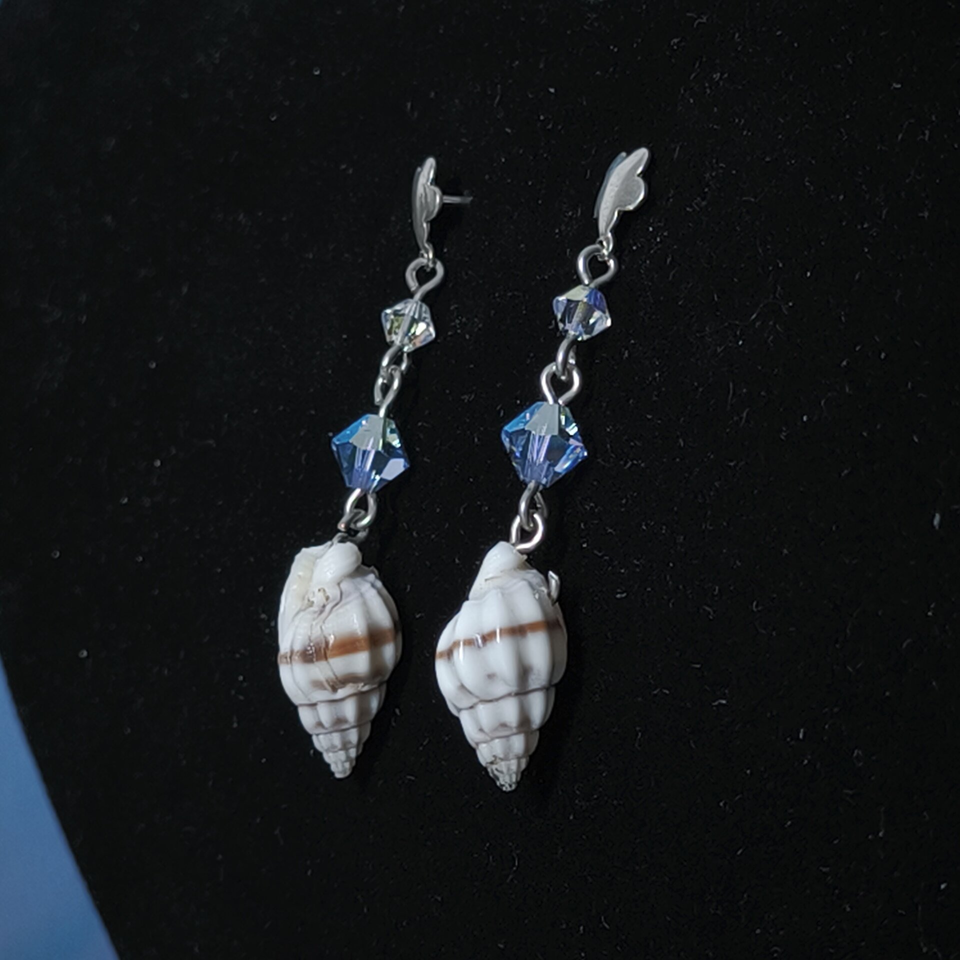 Pendientes de Plata de Ley con Caracoles y Cristales Swarovski Azules - 8