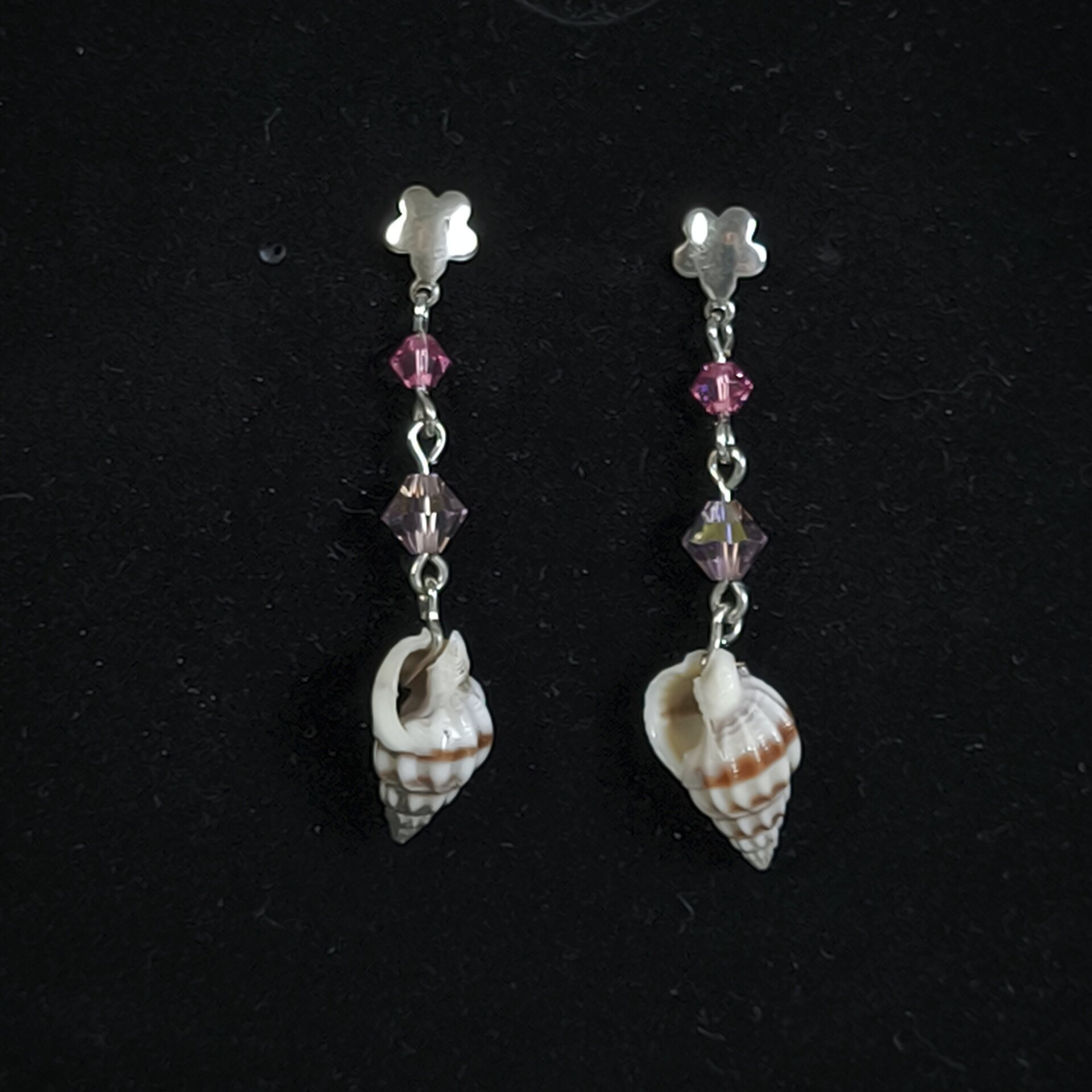 Pendientes de Plata de Ley con Caracoles y Cristales Swarovski Fucsia y Rosado - 7