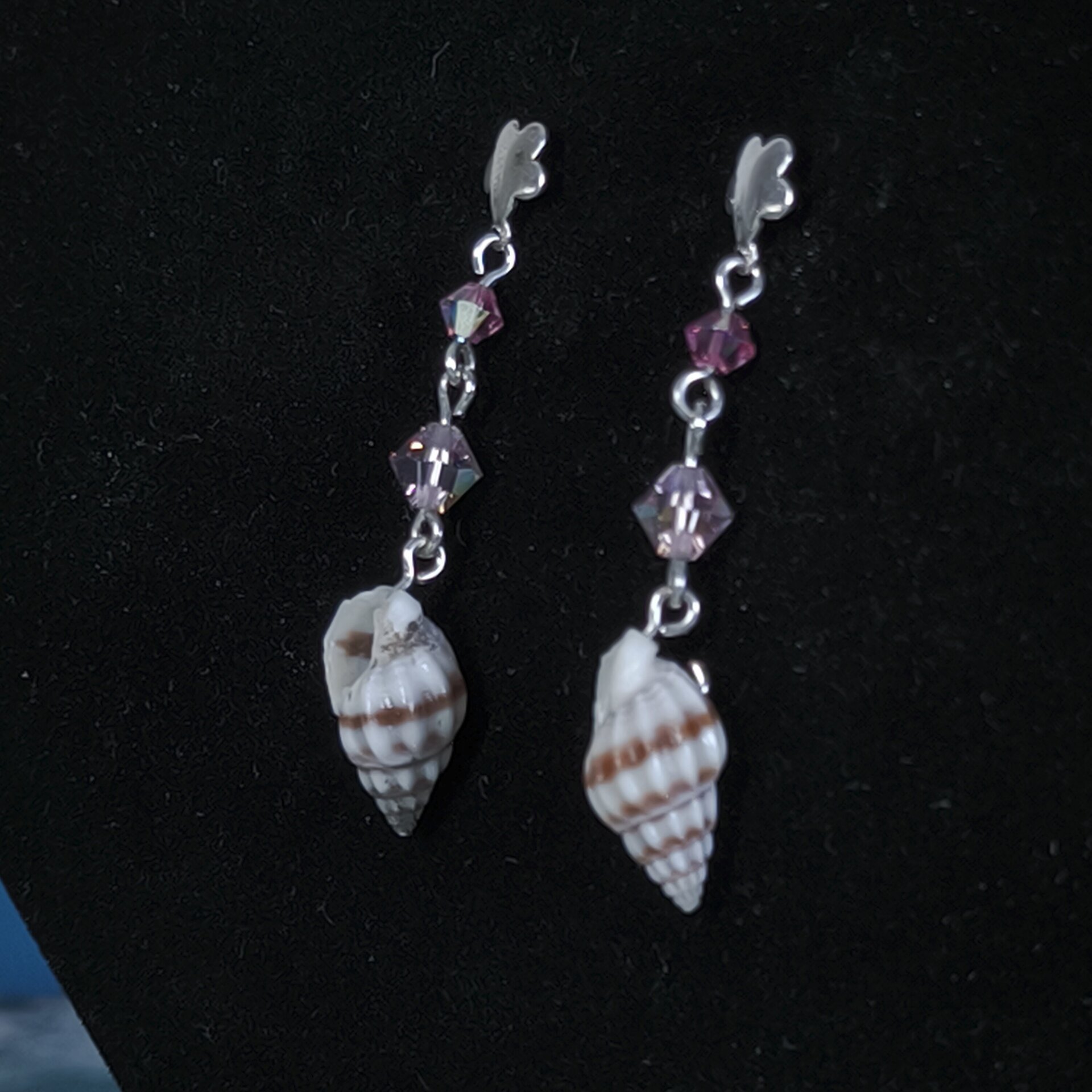 Pendientes de Plata de Ley con Caracoles y Cristales Swarovski Fucsia y Rosado - 5