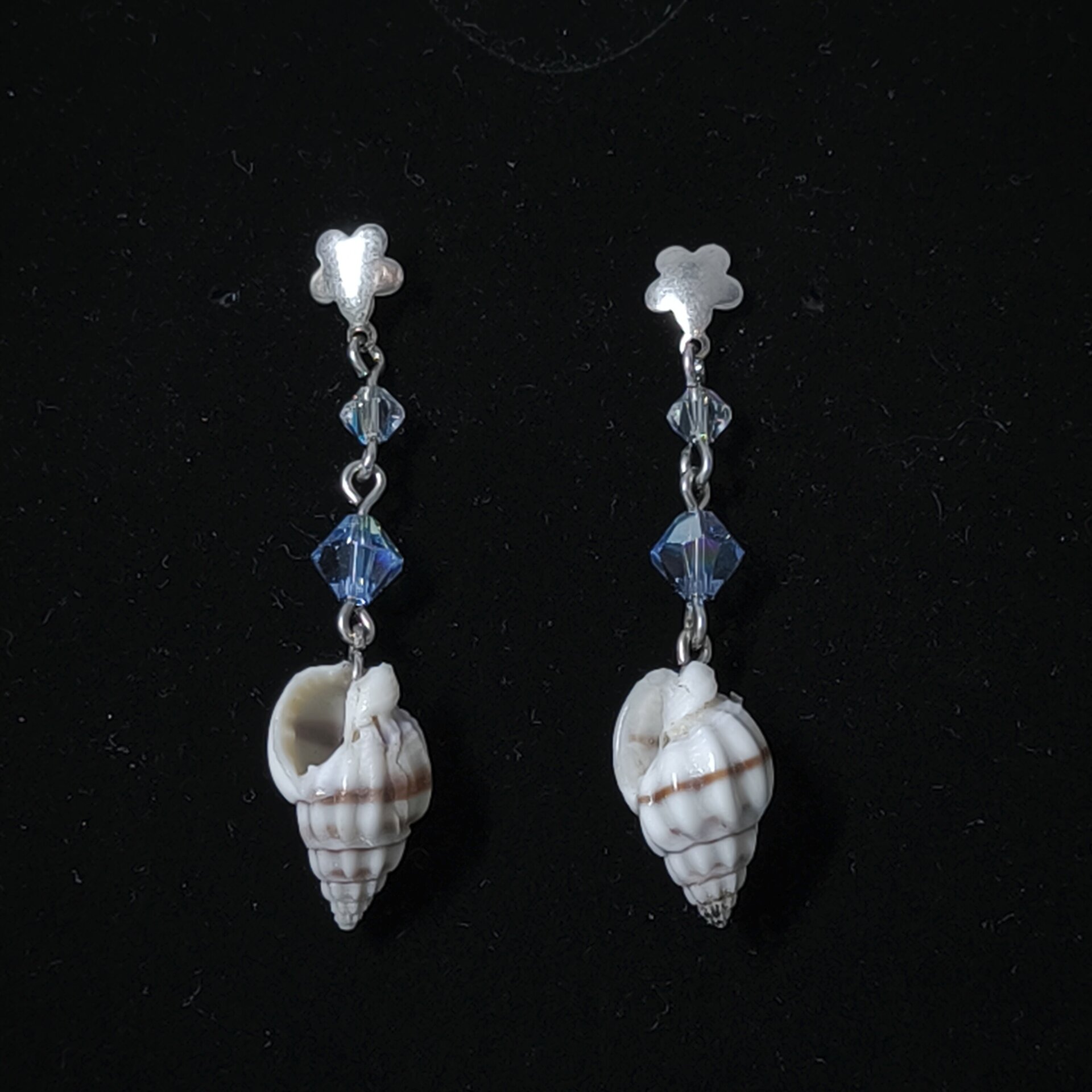 Pendientes de Plata de Ley con Caracoles y Cristales Swarovski Azules - 12