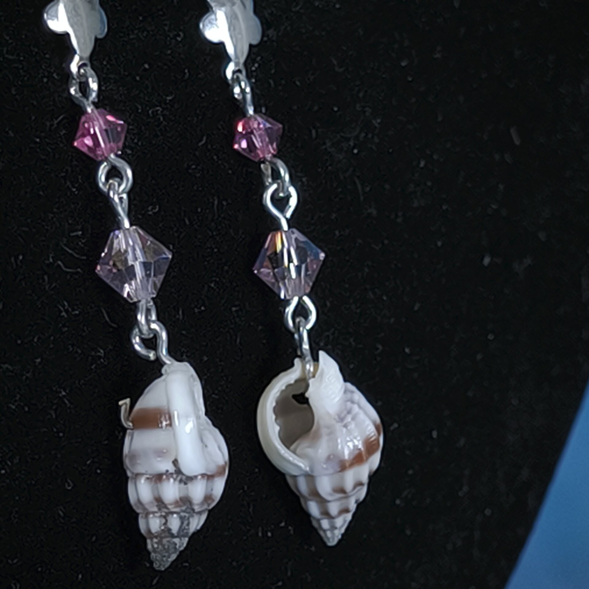 Pendientes de Plata de Ley con Caracoles y Cristales Swarovski Fucsia y Rosado - 2